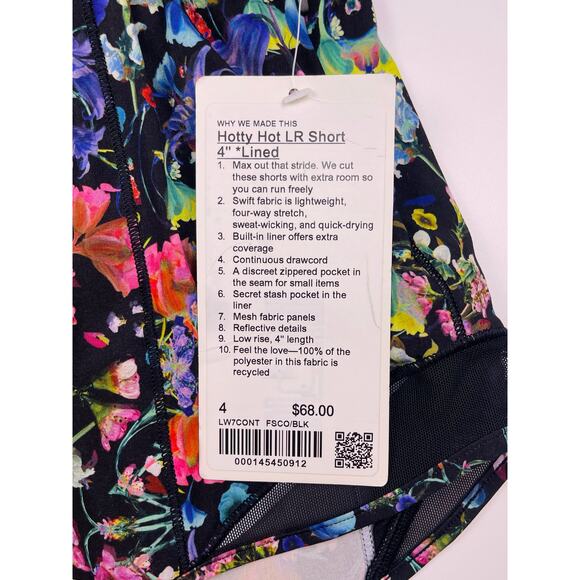 Lululemon Hotty Hot LR Short 4” Lined Black Multi Floral Print Size 4 NWT - Picture 5 of 10